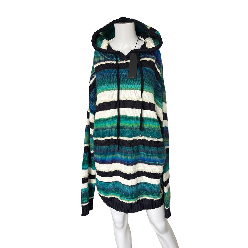 NEW Nahmias Striped Knit Hoodie Wool Blend Soft Mens Colorful Blue Green